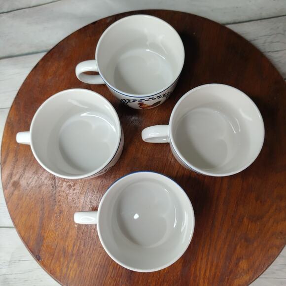 Century Stoneware Remy Rooster‎ Pattern 2 1/2" Vintage Flat Tea Cups Set of 4 - Picture 6 of 9